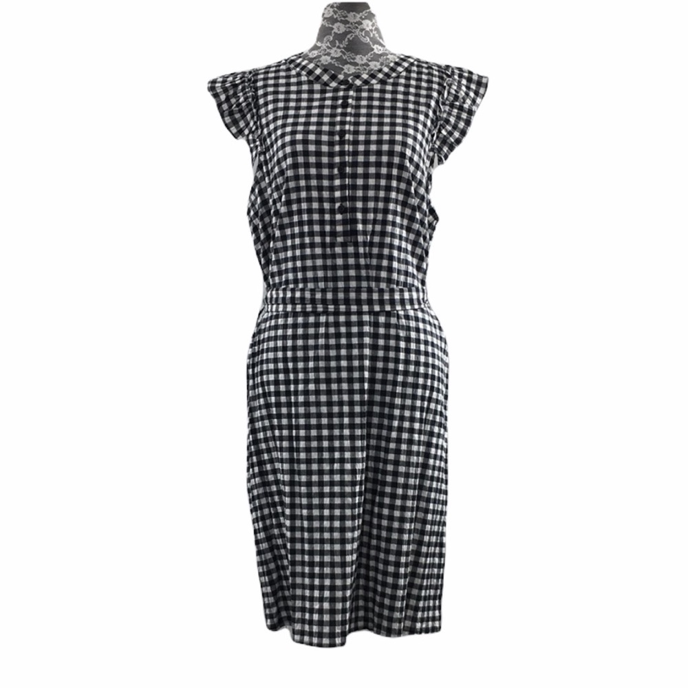 Gibson Black Gingham Shift Dress Button Front‎